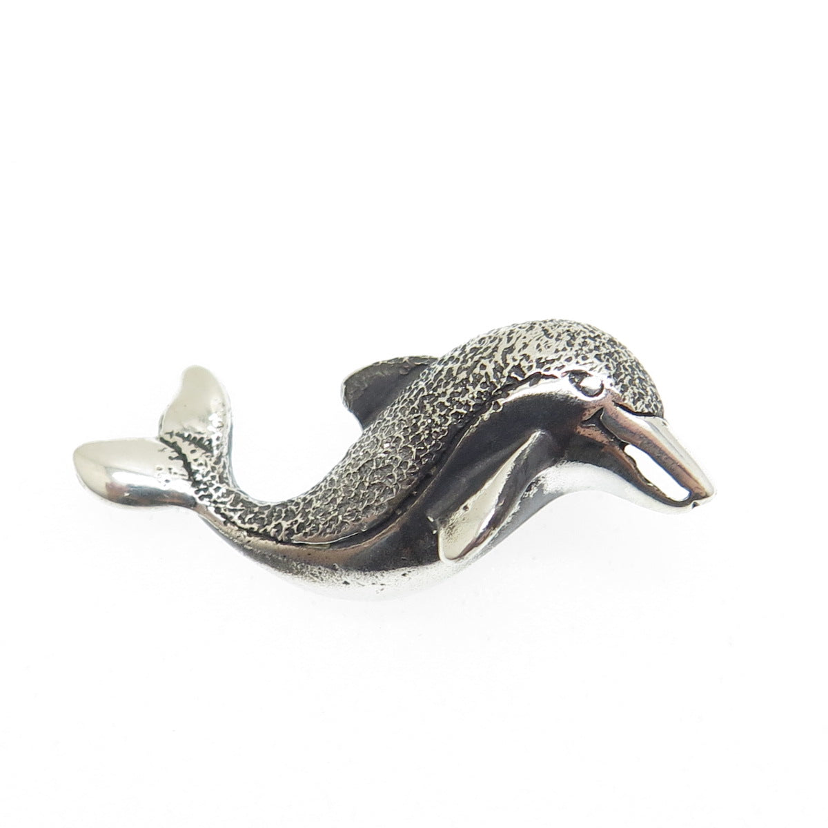 925 Sterling Silver Vintage Friendly Dolphin Oxidized Pendant