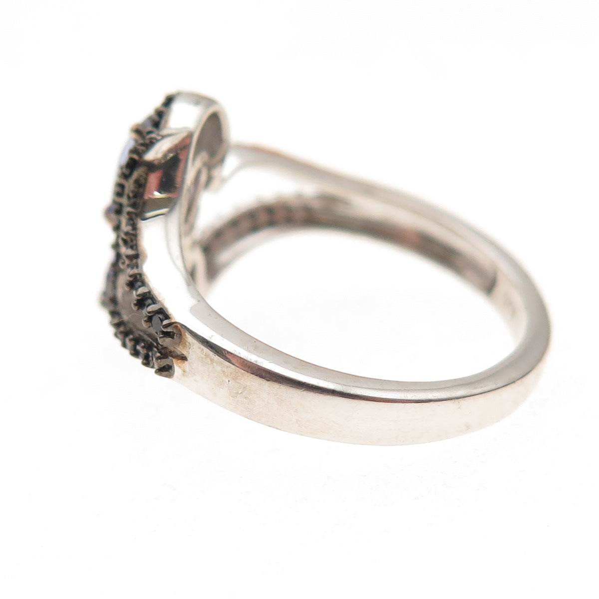 Chuck Clemency 925 Sterling Silver Real Tanzanite & Black Spinel Ring Size 8