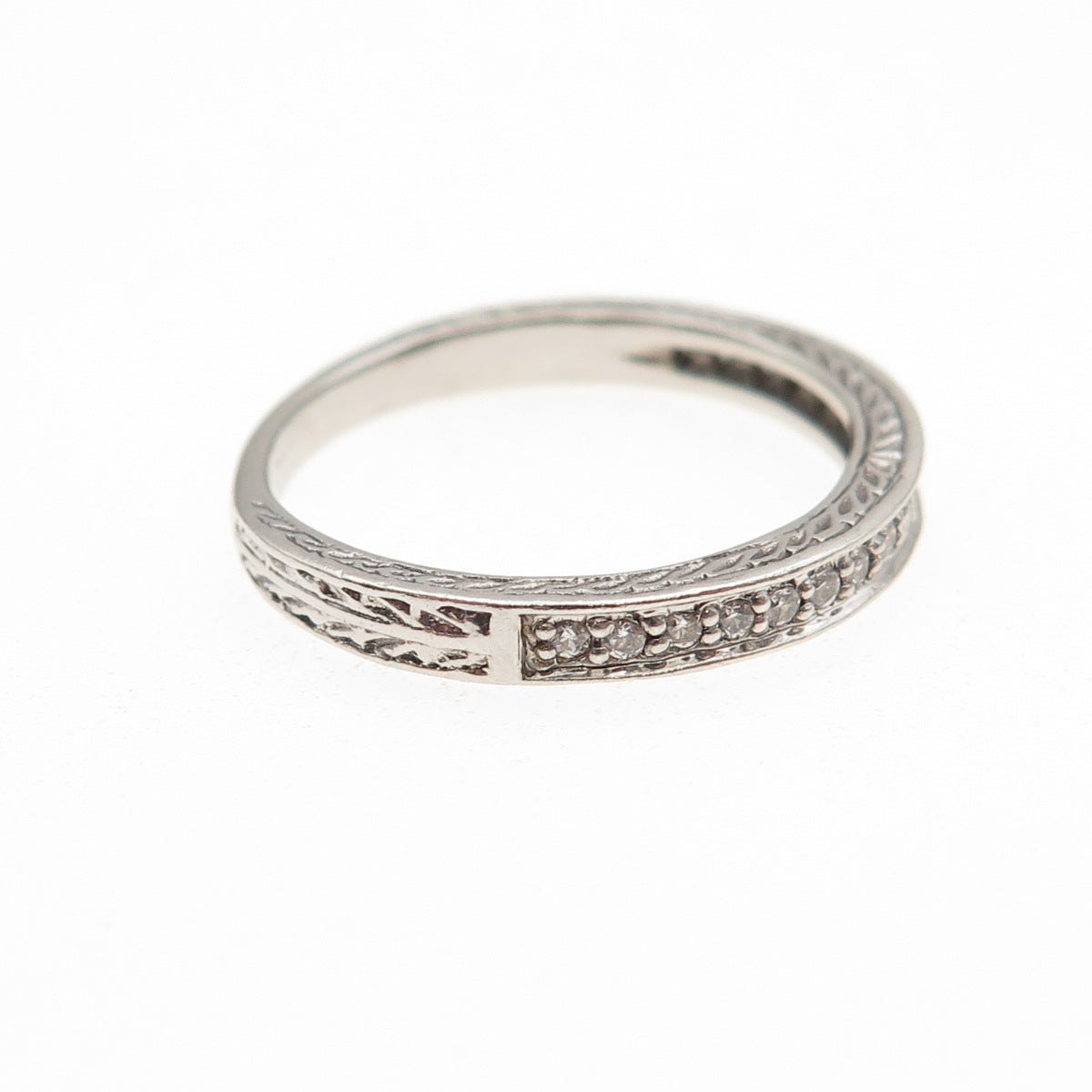 925 Sterling Silver Round-Cut C Z Half Eternity Stackable Band Ring Size 7