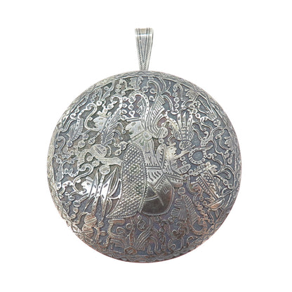 900 Silver Vintage Aztec God Oxidized Large Pin Brooch / Pendant