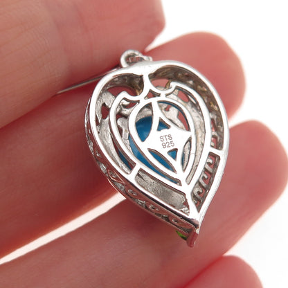 Chuck Clemency 925 Sterling Silver Real Turquoise Peridot Heart Dangle Earrings