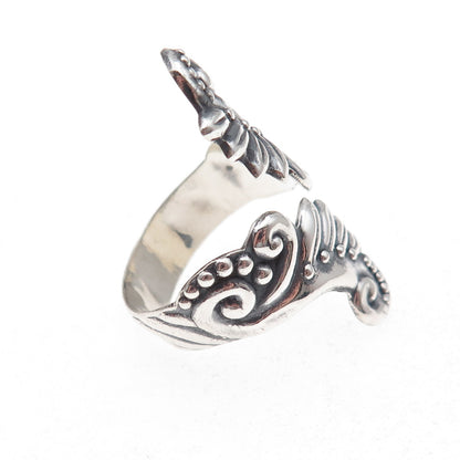 925 Sterling Silver Vintage Mexico Wings Oxidized Adjustable Ring Size 9