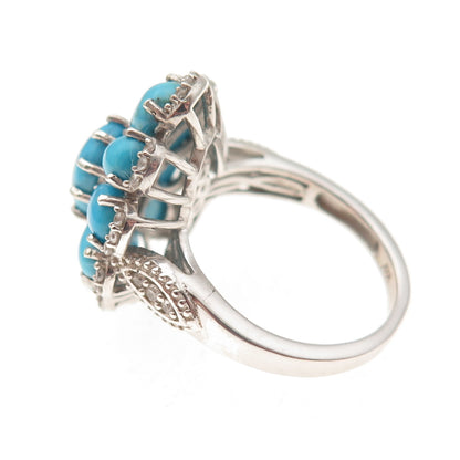 Chuck Clemency 925 Sterling Silver Real Turquoise White Topaz Floral Ring Size 8