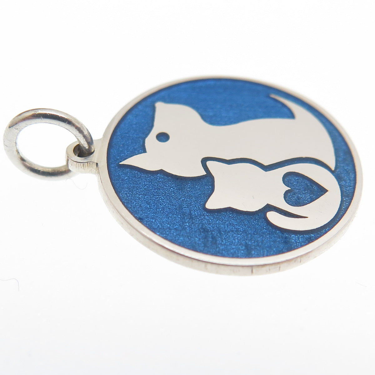 925 Sterling Silver Blue Enamel Dog & Cat Friendship Minimalist Charm Pendant