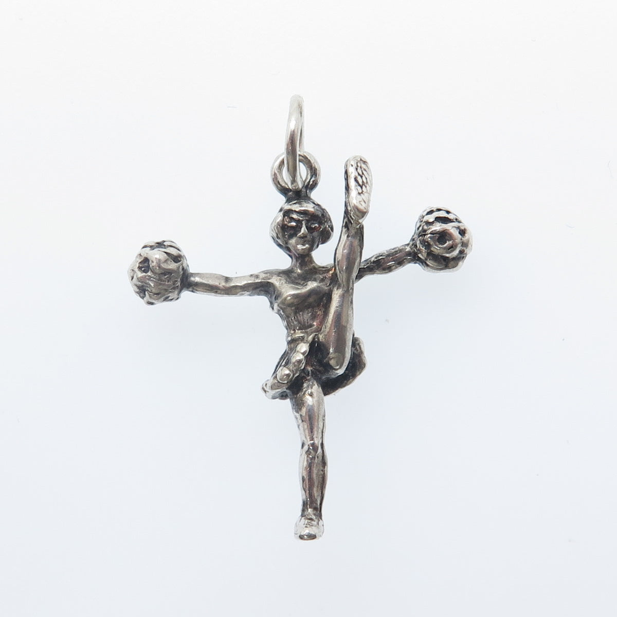 925 Sterling Silver Vintage Cheerleader Oxidized Minimalist 3D Charm Pendant