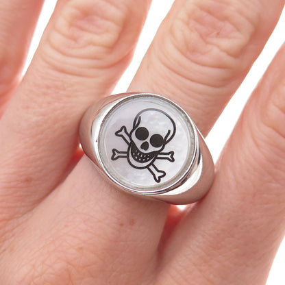 Dasan 925 Sterling Silver Vintage Real MOP Skull Crossbones Ring Size 10.5