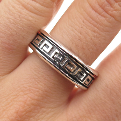 925 Sterling Silver Vintage Greek Key Oxidized Rotating Band Ring Size 12