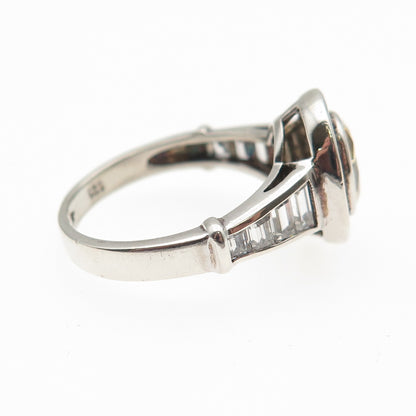 925 Sterling Silver Real Oval-Cut Citrine & C Z Ring Size 8