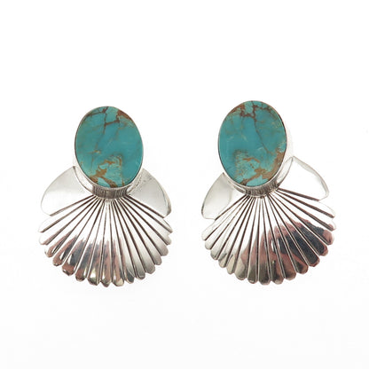 Betty Ann Lee Navajo Old Pawn Sterling Silver Vintage Turquoise Clip On Earrings