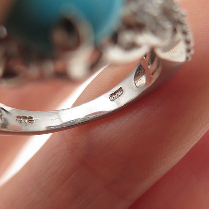 Chuck Clemency 925 Sterling Silver Real Turquoise & White Topaz Ring Size 8.25