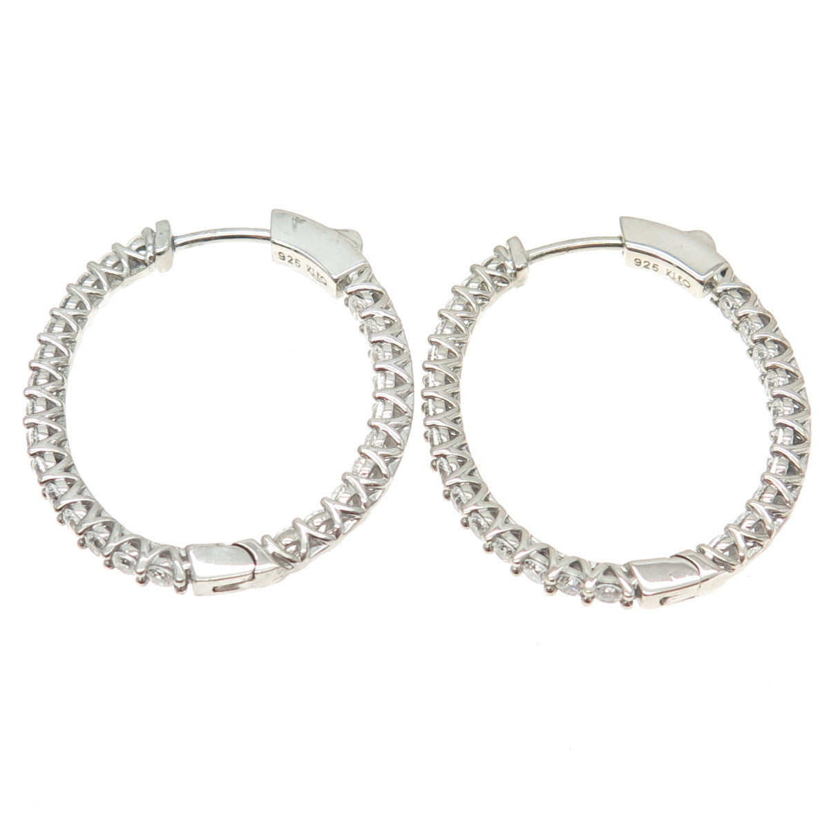 KLEO 925 Sterling Silver Round-Cut C Z In & Out Oval Hoop Earrings