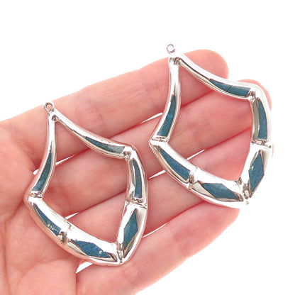 925 Sterling Silver Vintage Mexico Real Turquoise Modernist Jacket Earrings