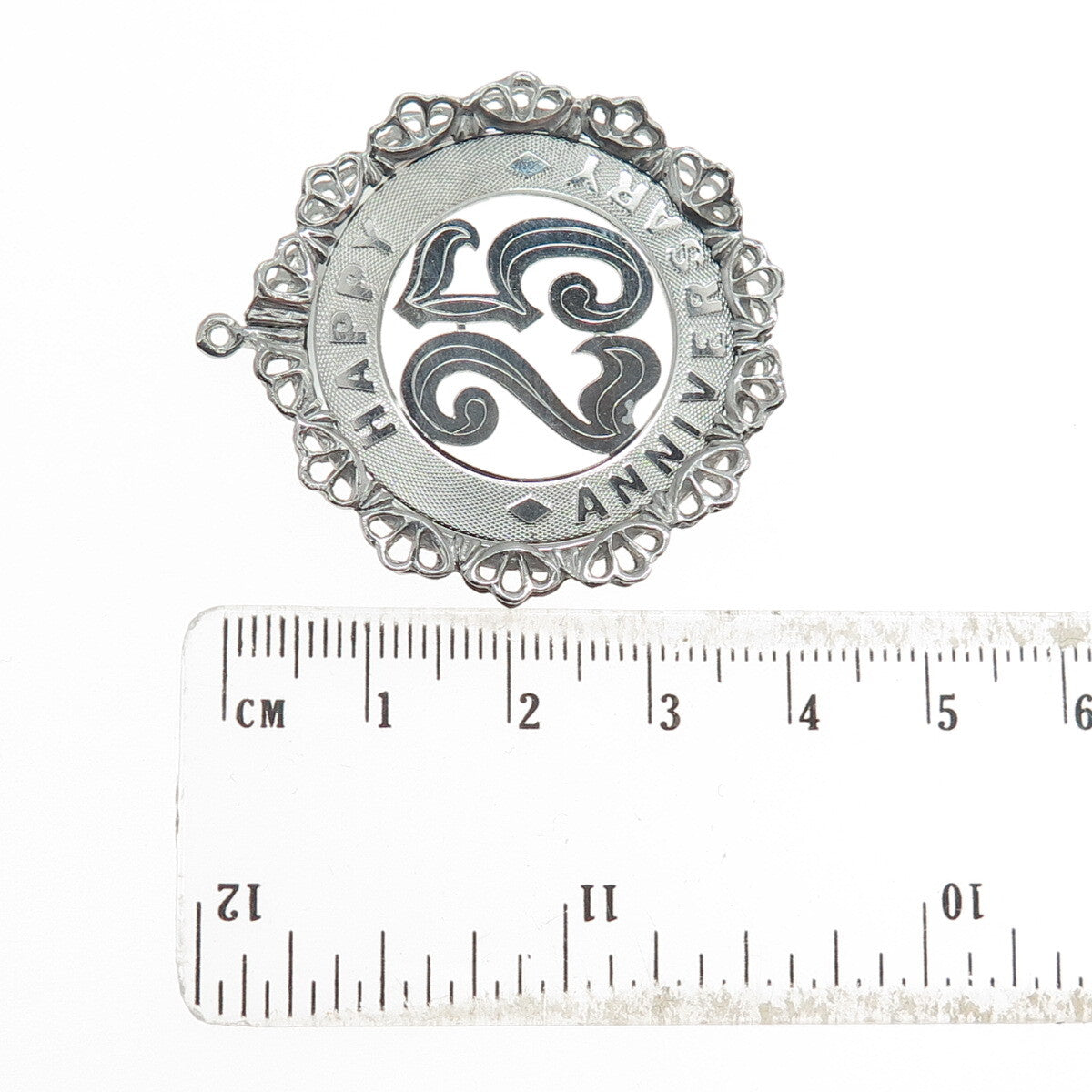 CROWN 925 Sterling Silver Vintage "25 Happy Anniversary" Pendant