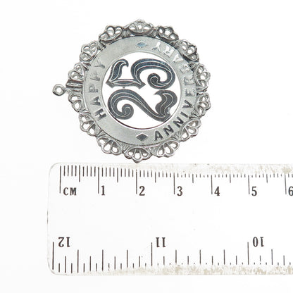 CROWN 925 Sterling Silver Vintage "25 Happy Anniversary" Pendant