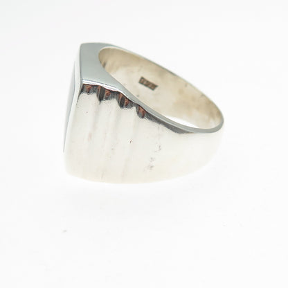 925 Sterling Silver Vintage Mexico Real Black Onyx Ribbed Signet Ring Size 13.25