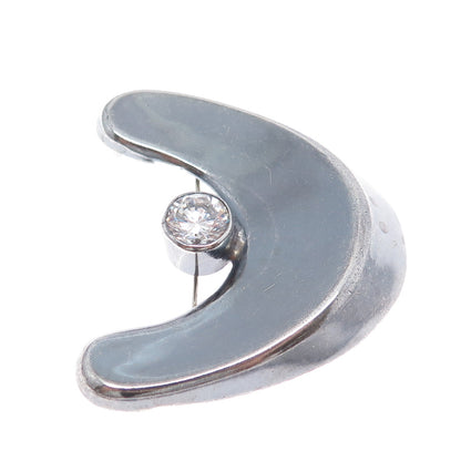 ORQUIDIA 950 Silver Vintage Mexico C Z Modernist Oxidized Pin Brooch / Pendant