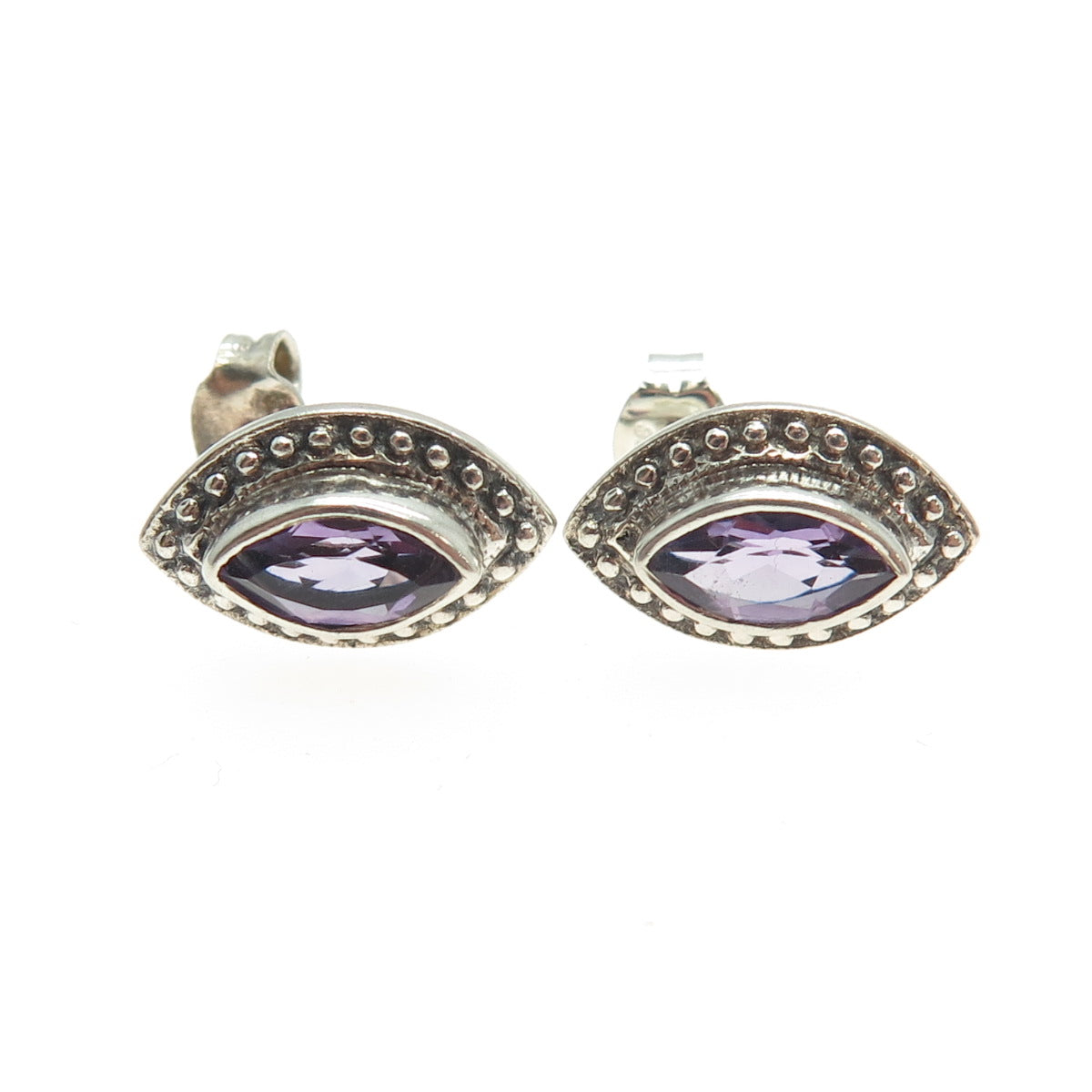 NICKY BUTLER 925 Sterling Silver Vintage Real Amethyst Gemstone Ethnic Earrings