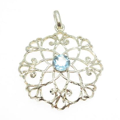CHATEAU D'ARGENT 925 Sterling Silver Real Blue Topaz Gemstone Ornate Pendant