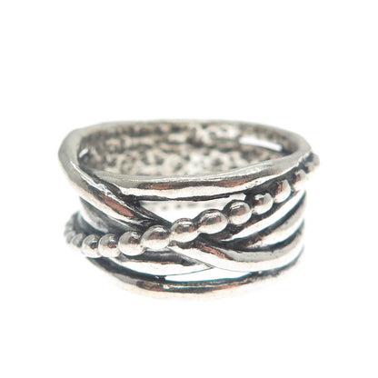 TAMIR ZUMAN 925 Sterling Silver Vintage Israel Crossover Beaded Ring Size 8.25