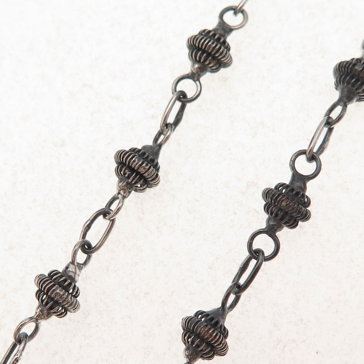 925 Sterling Silver Vintage Cannetille Beads Oxidized Chain Necklace 18"