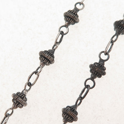 925 Sterling Silver Vintage Cannetille Beads Oxidized Chain Necklace 18"