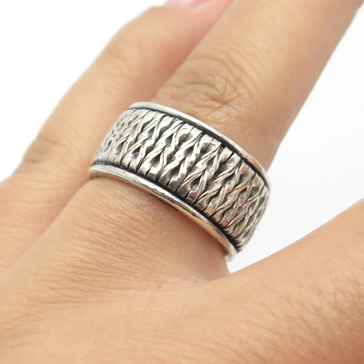 925 Sterling Silver Vintage Twisted Ball Ring Size 7.75