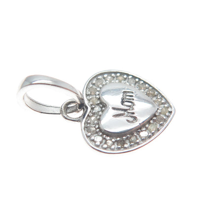 925 Sterling Silver Real Round-Cut Diamond Mom Heart Minimalist Pendant