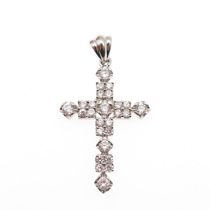 925 Sterling Silver Round-Cut C Z Sparkle Cross Charm Pendant