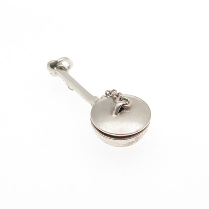 925 Sterling Silver Antique Art Deco Frying Pan Mini Pill Box Charm Pendant