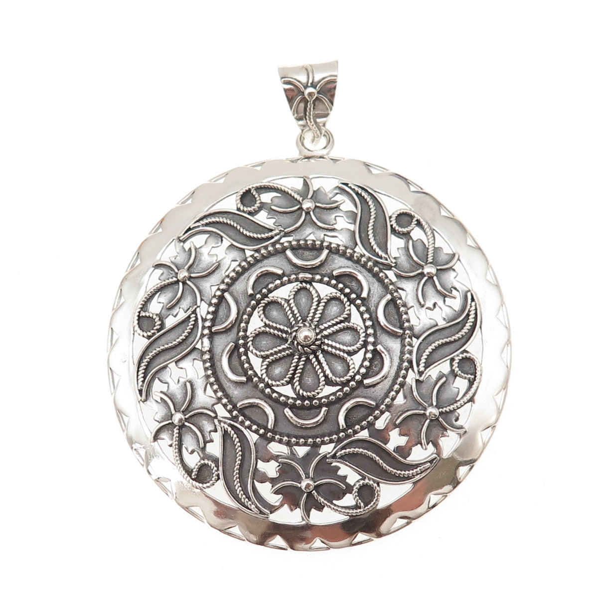 Doug Paulus 925 Sterling Silver Vintage Floral Filigree Oxidized Large Pendant