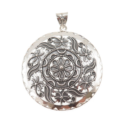 Doug Paulus 925 Sterling Silver Vintage Floral Filigree Oxidized Large Pendant