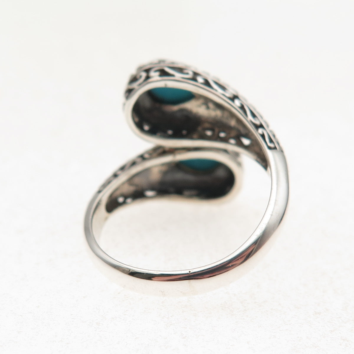 925 Sterling Silver Vintage Real Turquoise Oxidized Adjustable Ring Size 8.25
