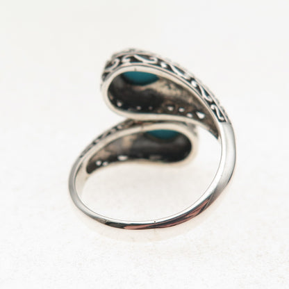 925 Sterling Silver Vintage Real Turquoise Oxidized Adjustable Ring Size 8.25