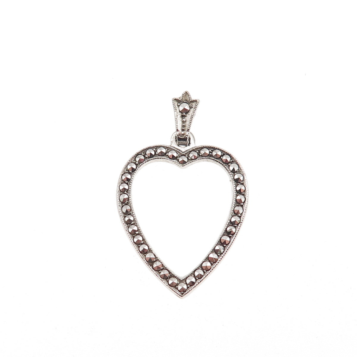 Masha 925 Sterling Silver Antique Art Deco Real Marcasite Heart Charm Pendant