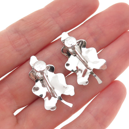 Carl Art 925 Sterling Antique Art Deco Real Pearl Oak Leaf Screw Back Earrings