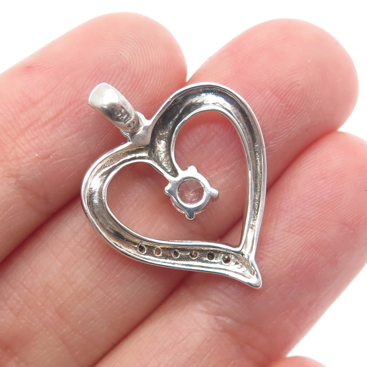 SAI 925 Sterling Silver Round-Cut C Z Heart Minimalist Charm Pendant