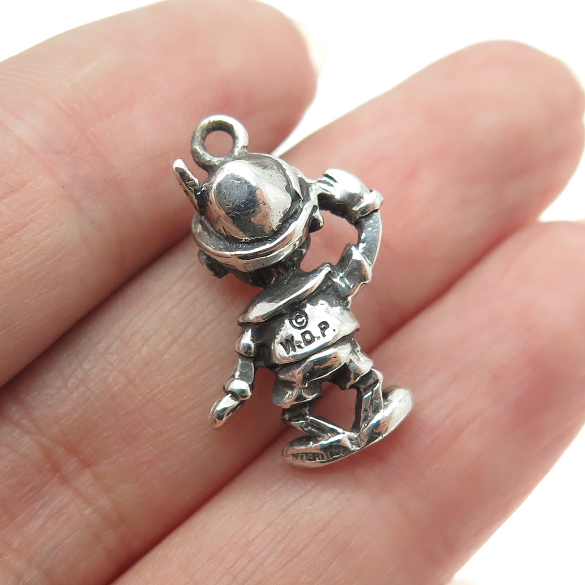 WALT DISNEY 925 Sterling Silver Antique Pinocchio 3D Charm Pendant