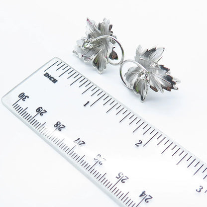 925 Sterling Silver Vintage Carl Art Rhinestone Leaf Screw Back Earrings