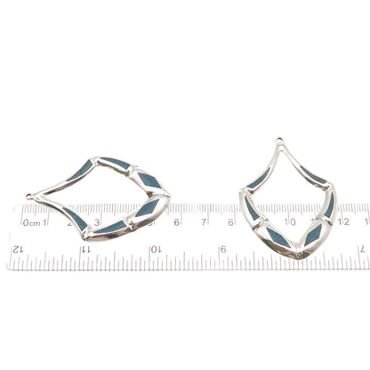 925 Sterling Silver Vintage Mexico Real Turquoise Modernist Jacket Earrings