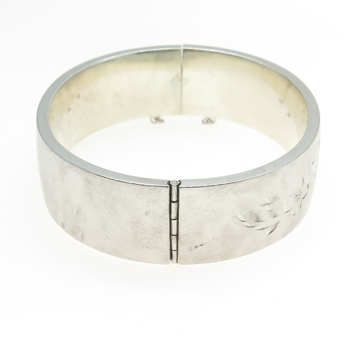 CT NS ATTCH 925 Sterling Silver Antique Art Deco Engraved Bangle Bracelet 7.5"