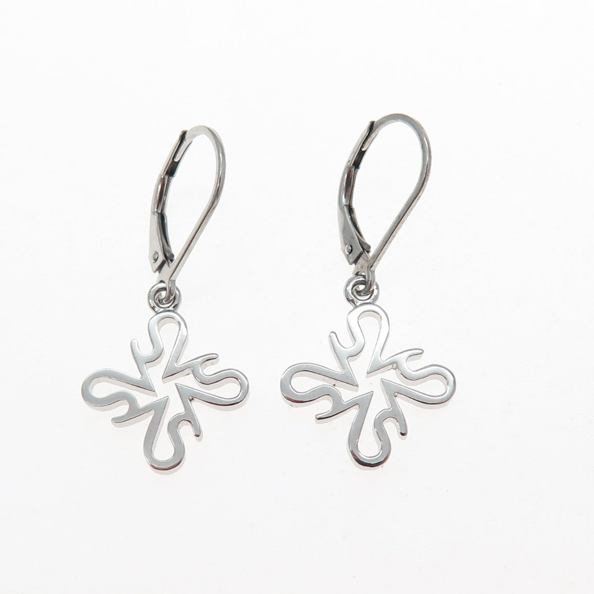 SAI 925 Sterling Silver Modernist Flower Dangle Earrings
