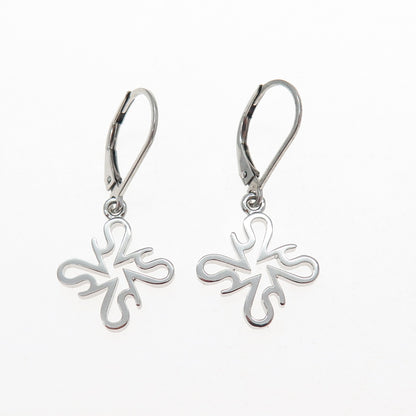 SAI 925 Sterling Silver Modernist Flower Dangle Earrings