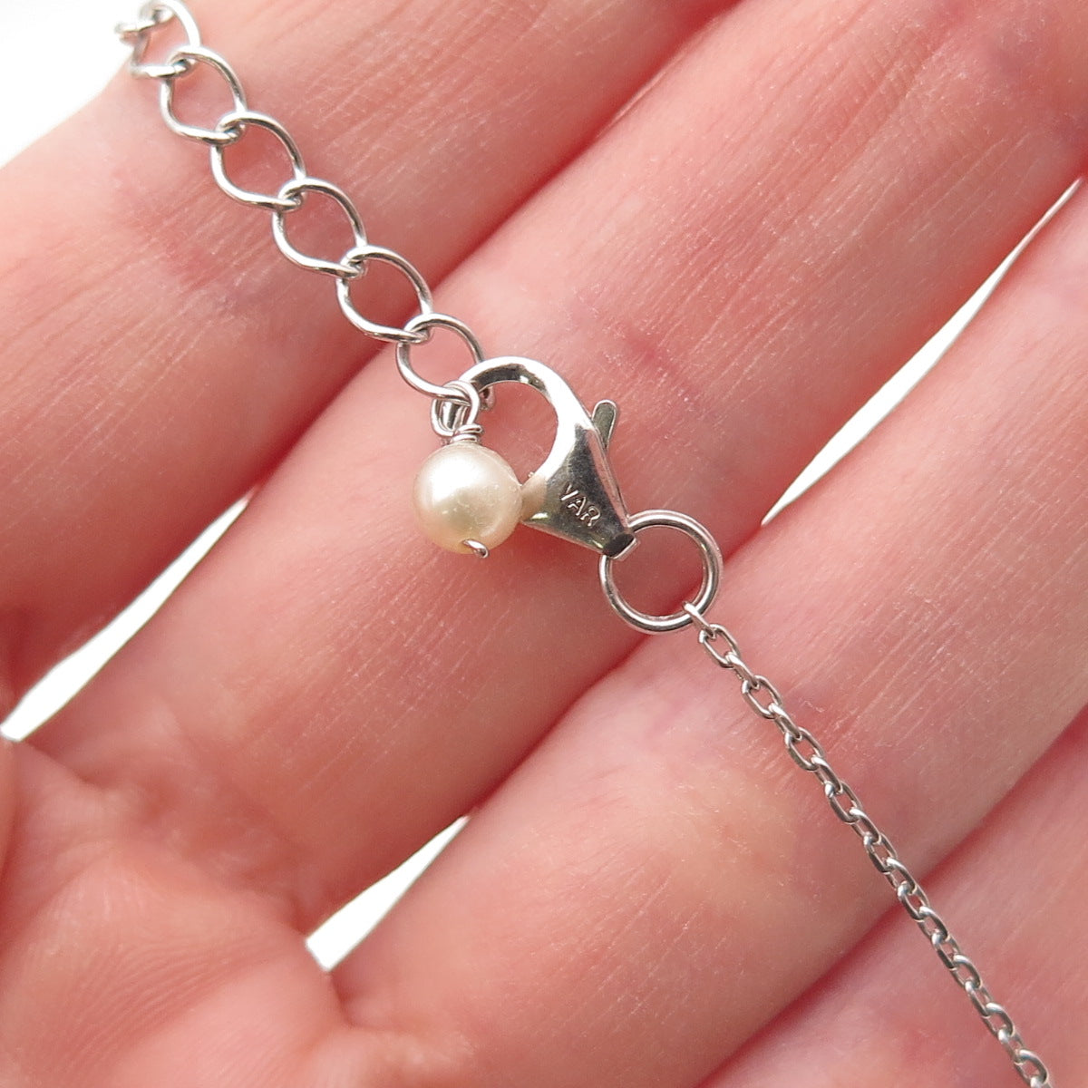 925 Sterling Silver Real Green Amethyst Peridot & Pearl Chain Necklace 16-18"