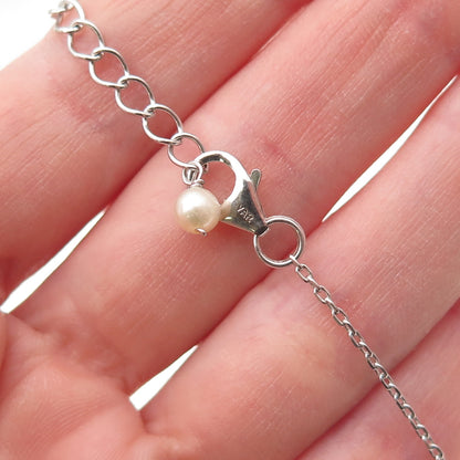 925 Sterling Silver Real Green Amethyst Peridot & Pearl Chain Necklace 16-18"