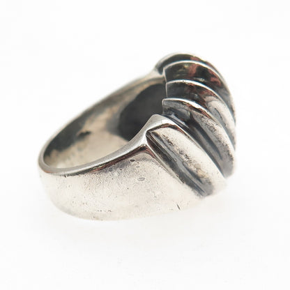 925 Sterling Silver Vintage Mexico Modernist Ribbed Oxidized Ring Size 7.25