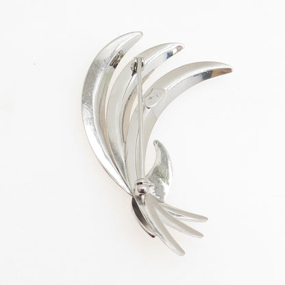 VAN DELL 925 Sterling Silver Antique Art Deco Real Pearl Leaf Pin Brooch