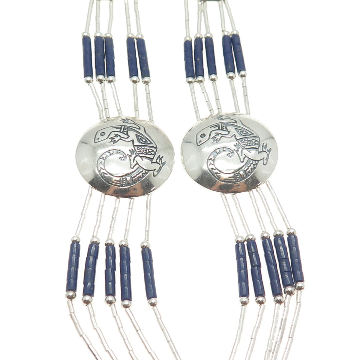 Old Pawn Sterling Silver Lapis Lazuli Lizard Concho 5-Liquid Chain Necklace 20"