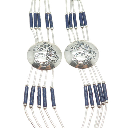 Old Pawn Sterling Silver Lapis Lazuli Lizard Concho 5-Liquid Chain Necklace 20"
