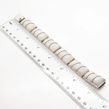 925 Sterling Silver Vintage Mexico Real White Agate Gem Panel Link Bracelet 6"