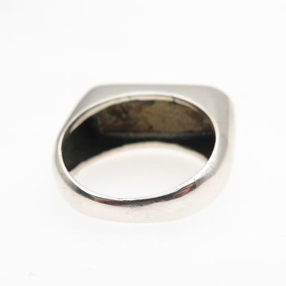 925 Sterling Silver Vintage Real Jade Modernist Ring Size 6